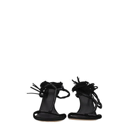 Isabel Marant Black Leather Stiletto Heel Sandals, open toe, high heel, suede material, self tie closures.