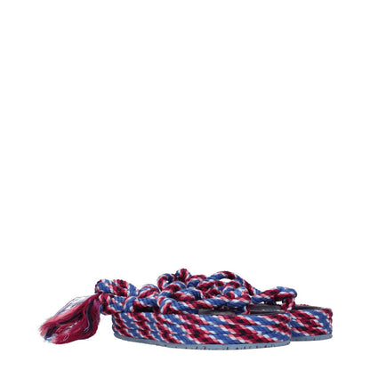 Isabel Marant Blue Fabric Flat Sandals with open toe, self-tie closure, and mid heels in casual style, featuring rubber sole and pink accents.