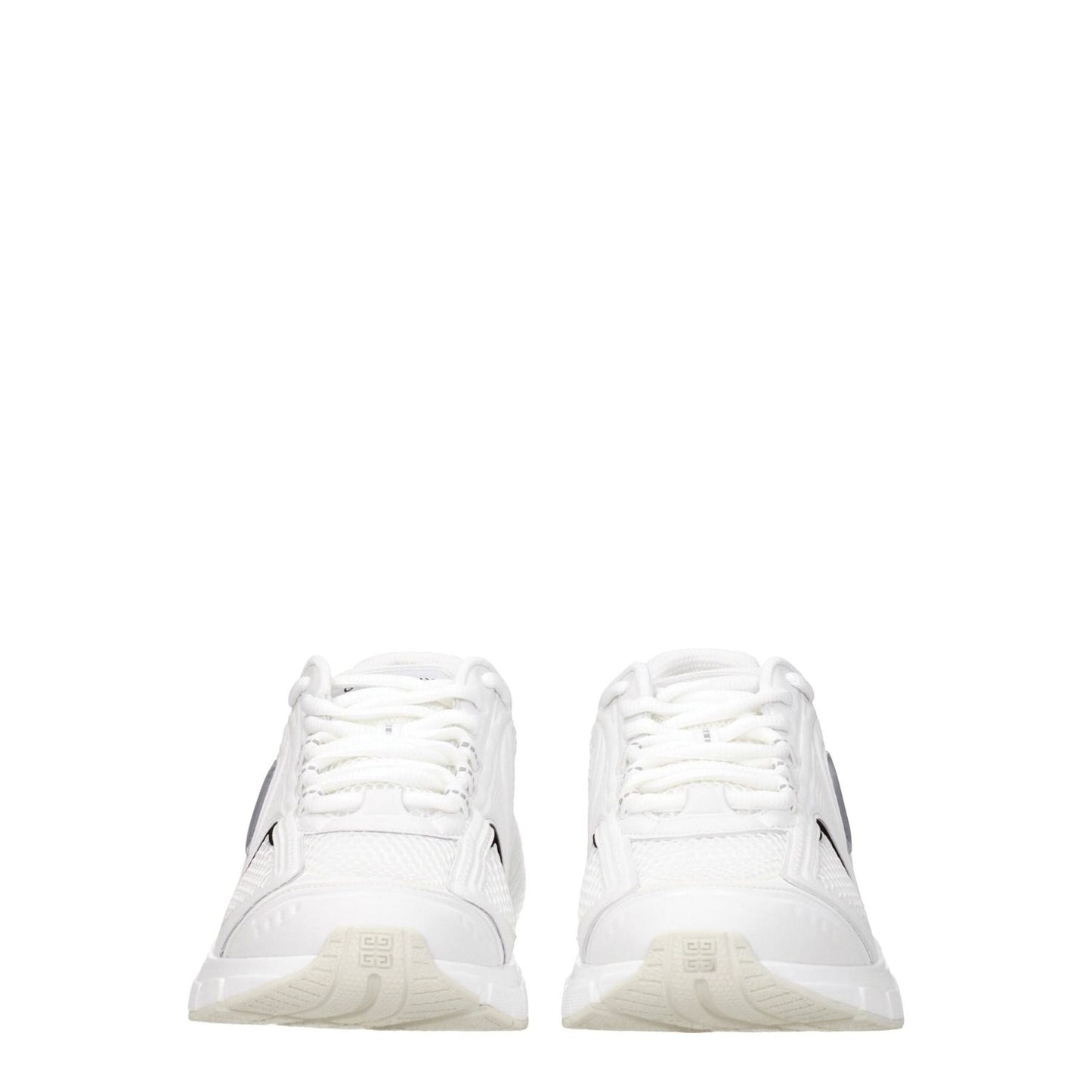 Givenchy White Fabric Athletic Sneakers with lace-up closure and logo on a white background, front view of sneaker pair.