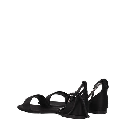 Max Mara Black Satin Flat Sandals with buckle closure, open toe and low flat heel, made of satin with leather sole.