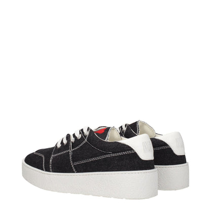Ami Paris Black Fabric Low Top Sneakers with lace-up closure and rubber sole, featuring front details and back logo, round toe design.