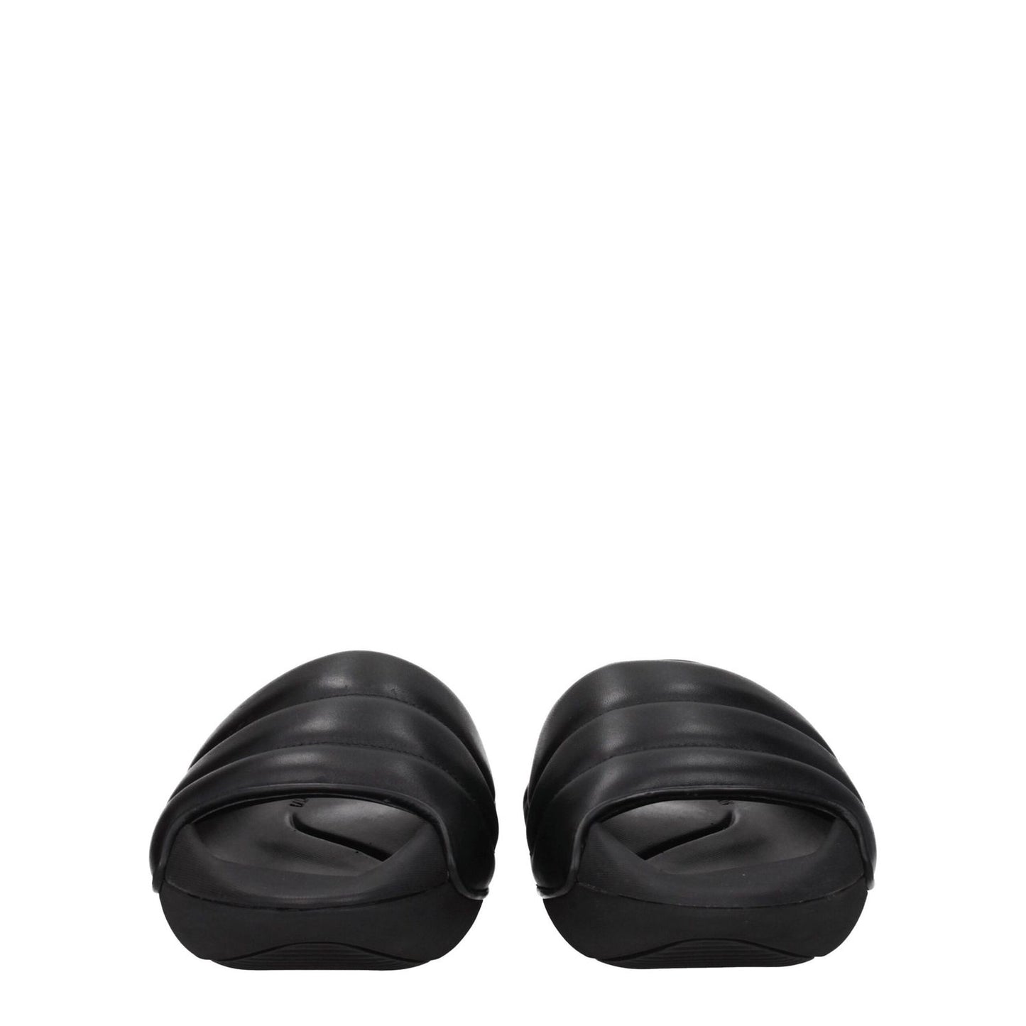 Balmain Black Leather Slippers with open toe and side logo, featuring rubber sole and mid heels, style code F77106.
