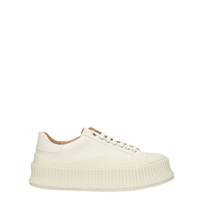 Jil Sander White Fabric Platform Sneakers with aged effect, 5cm wedge, round toe, lace-up closure, rubber sole. MPN J15WS0002P2965107.