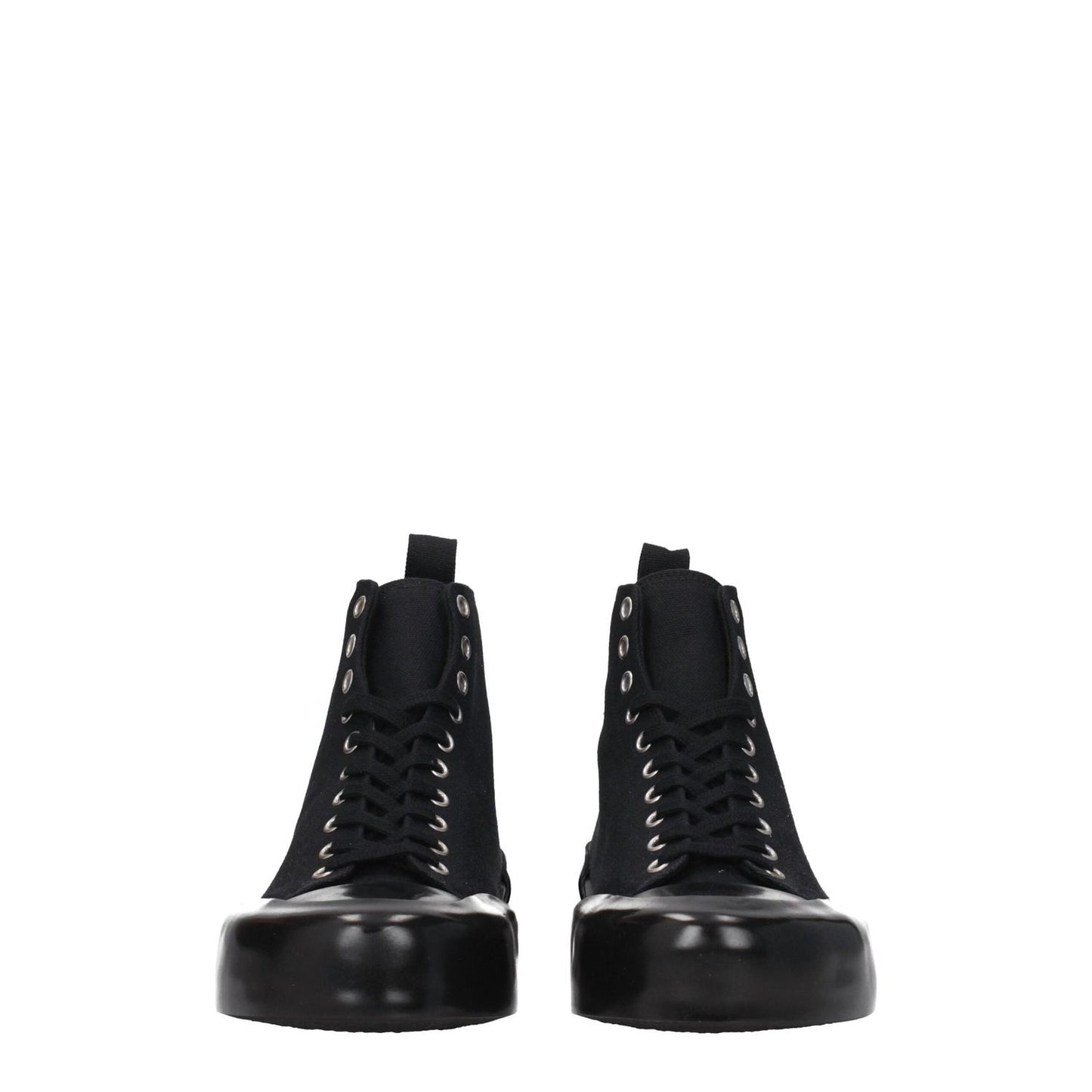 Jil Sander Black Fabric High Top Sneakers with lace-up closure and mid heels for casual style, round toe, rubber sole, MPN J16WS0009P5242001