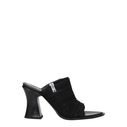 Premiata Black Fabric Platform Sandals with high heel, open toe, and side logo.