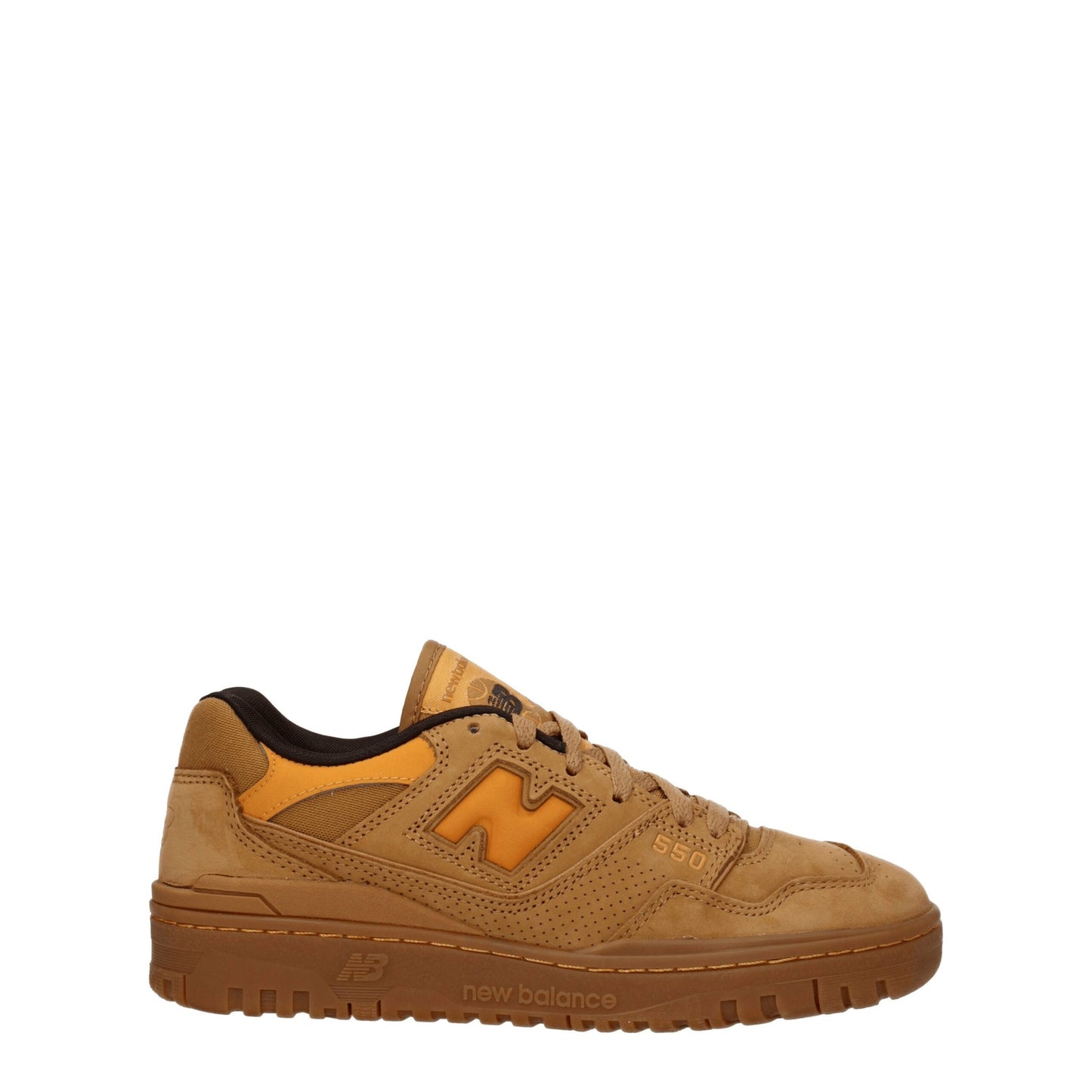 New Balance Brown Leather Sneakers, suede design, featuring logos and lace-up closure, with a rubber sole and round toe. MPN: UBB550WEA.