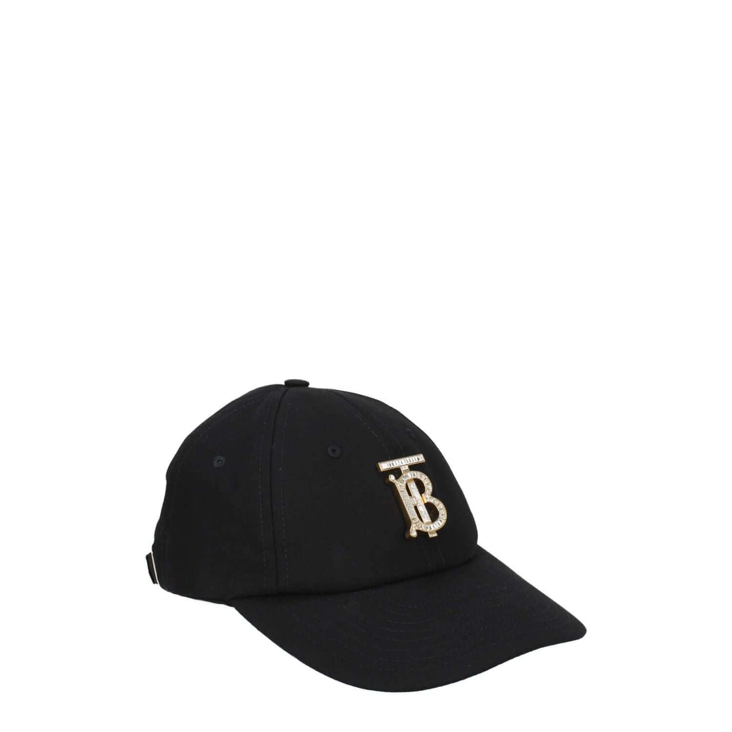 Burberry Black Cotton Cap (Baseball Hat) with logo and rhinestones, adjustable straps, buckle closure, MPN 8063756.
