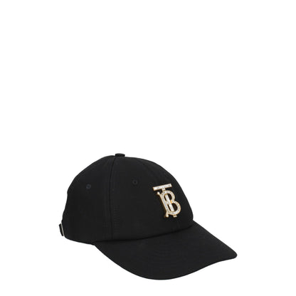 Burberry Black Cotton Cap (Baseball Hat) with logo and rhinestones, adjustable straps, buckle closure, MPN 8063756.