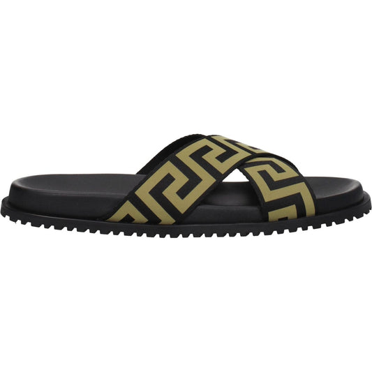 Versace Black Fabric Slippers Sandals