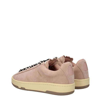 Lanvin Pink Leather Low Top Sneakers with vintage suede, aged effect, lace-up closure, round toe, and rubber sole, view of back logos.