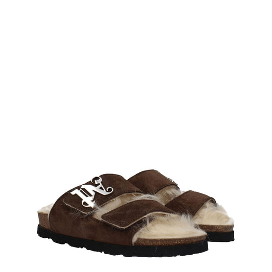 Palm Angels Brown Leather Slippers Sandals PA-8547450421513-EU40/US10