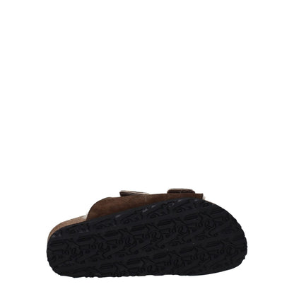 Sole view of Palm Angels Brown Leather Slippers with rubber sole and strap closure.