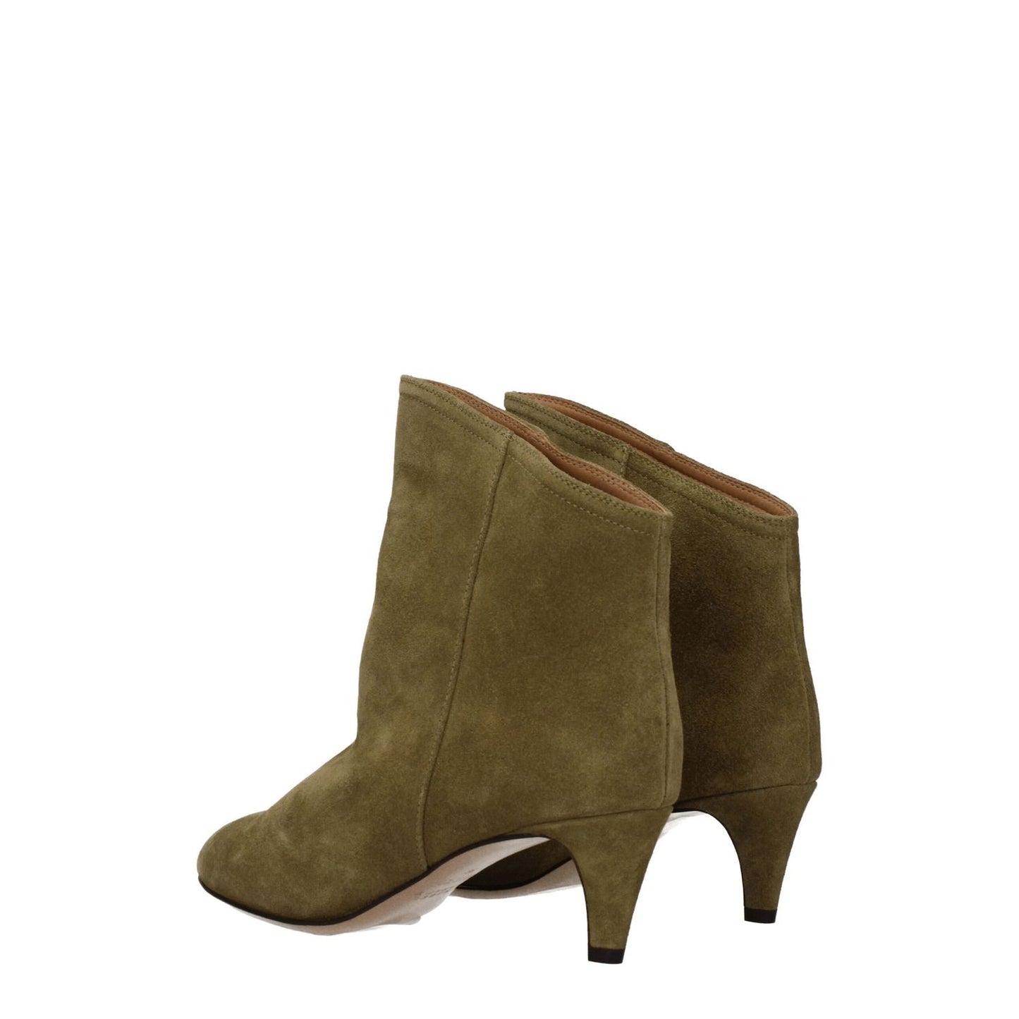 Isabel Marant Gray Leather Ankle Boots with suede finish, mid heels, and pointy toe design in turtledove color.