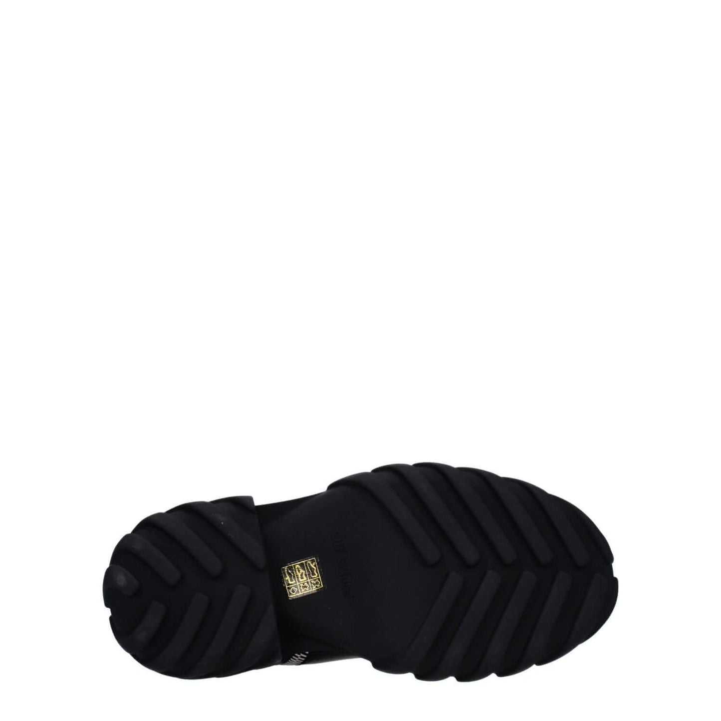 Sole view of Off-White Black Leather Ankle Boots showing rubber outsole with logo