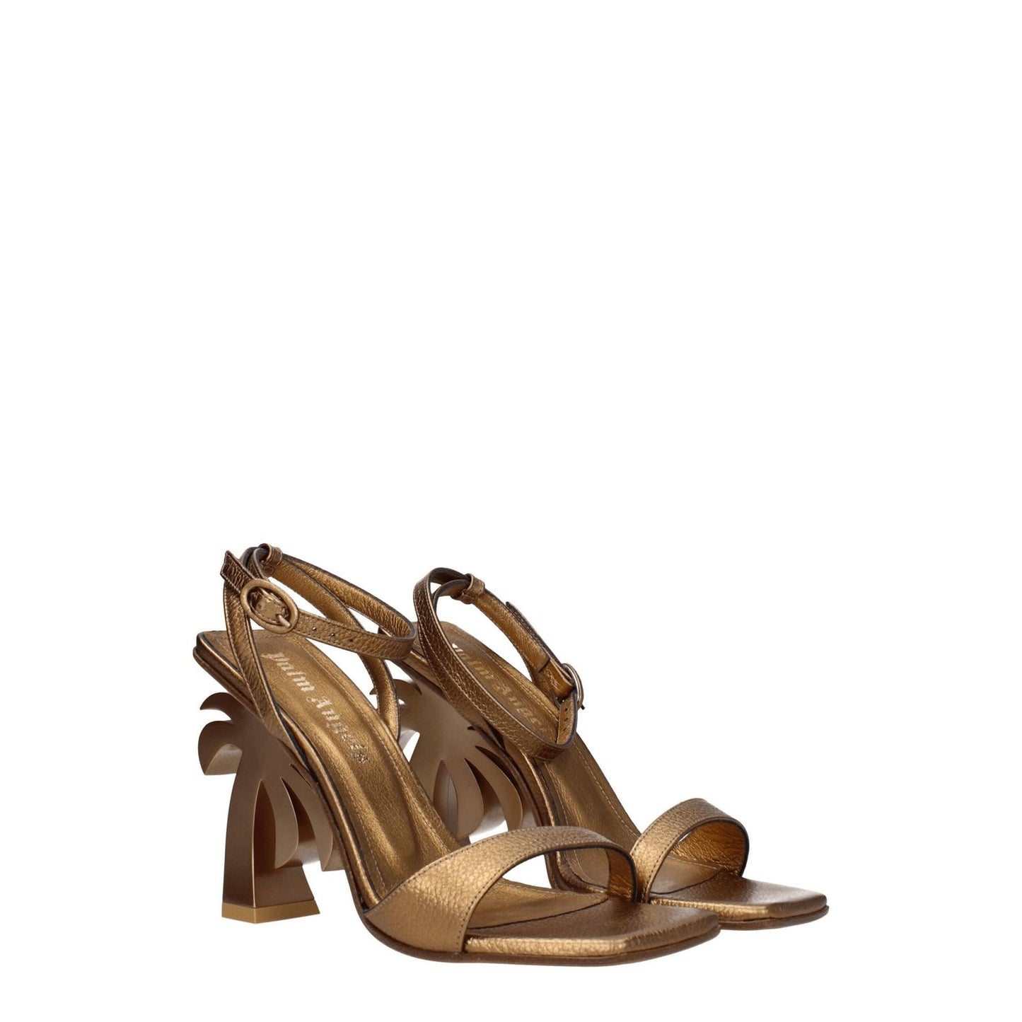 Palm Angels Gold Leather Platform Sandals with high heel and open toe design