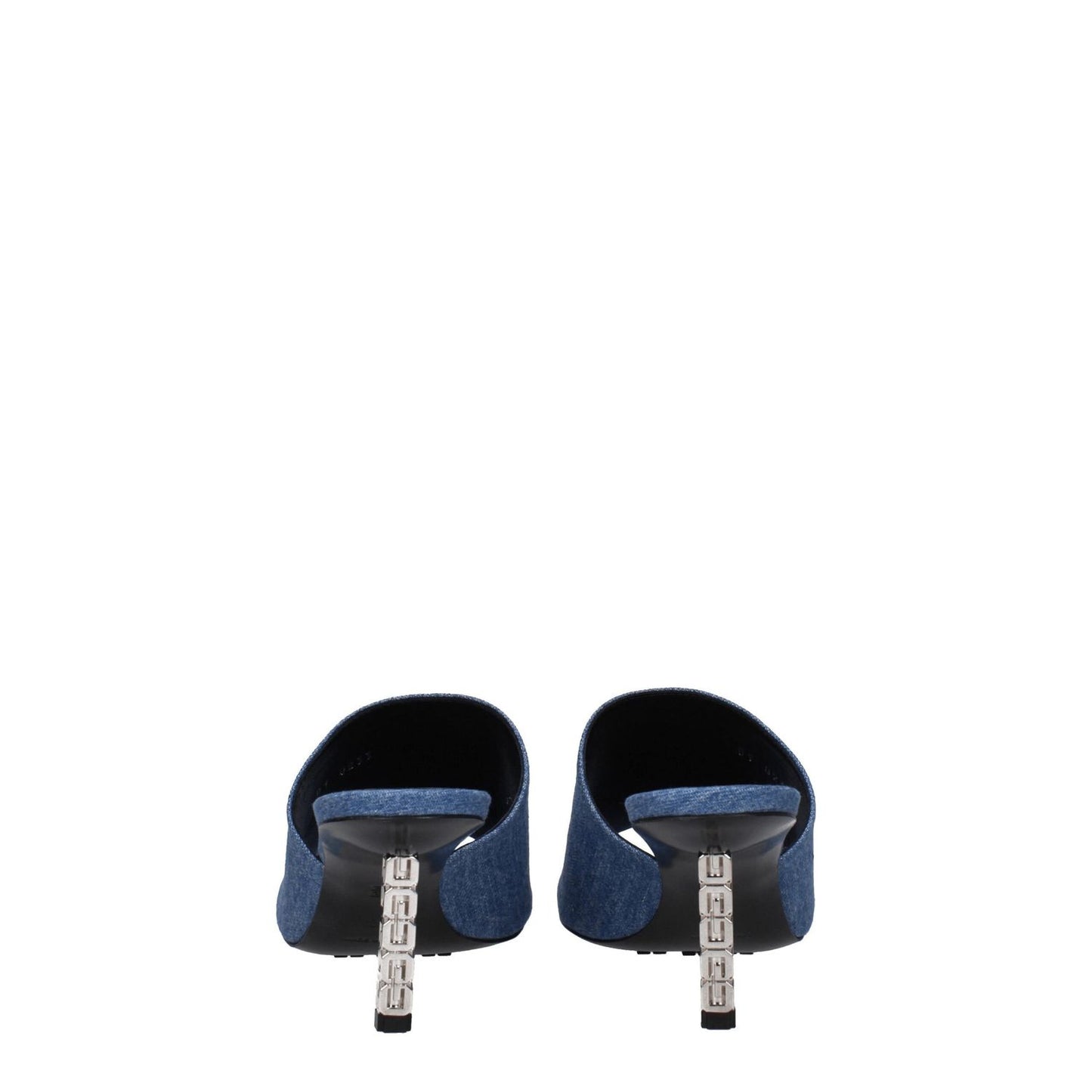 Rear view of Givenchy Blue Fabric Platform Sandals with leather sole and open toe design, featuring mid heels and denim accents.