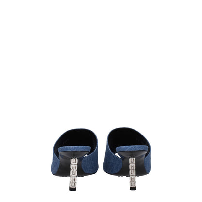 Rear view of Givenchy Blue Fabric Platform Sandals with leather sole and open toe design, featuring mid heels and denim accents.