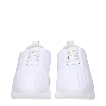 Front view of Burberry White Leather Sneakers with lace-up closure and logo detailing.