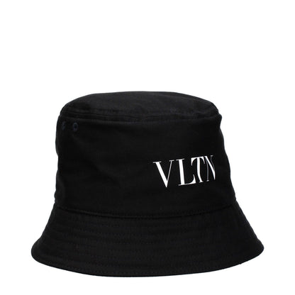 Valentino Garavani Black Cotton Bucket Hat with front VLTN logo, casual style, made of 98% cotton and 2% elastane, MPN: HGA11UXI0NI.
