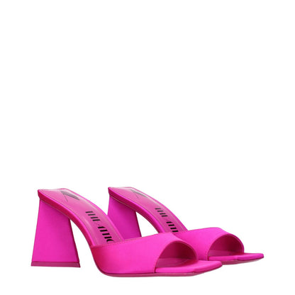 The Attico Pink Satin Stiletto Heel Sandals with open toe and 8.5 cm mid heels, featuring a fuchsia satin design and leather sole.