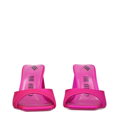 The Attico Pink Satin Stiletto Heel Sandals with open toe design and 8.5 cm mid heels in fuchsia satin, perfect for stylish occasions.