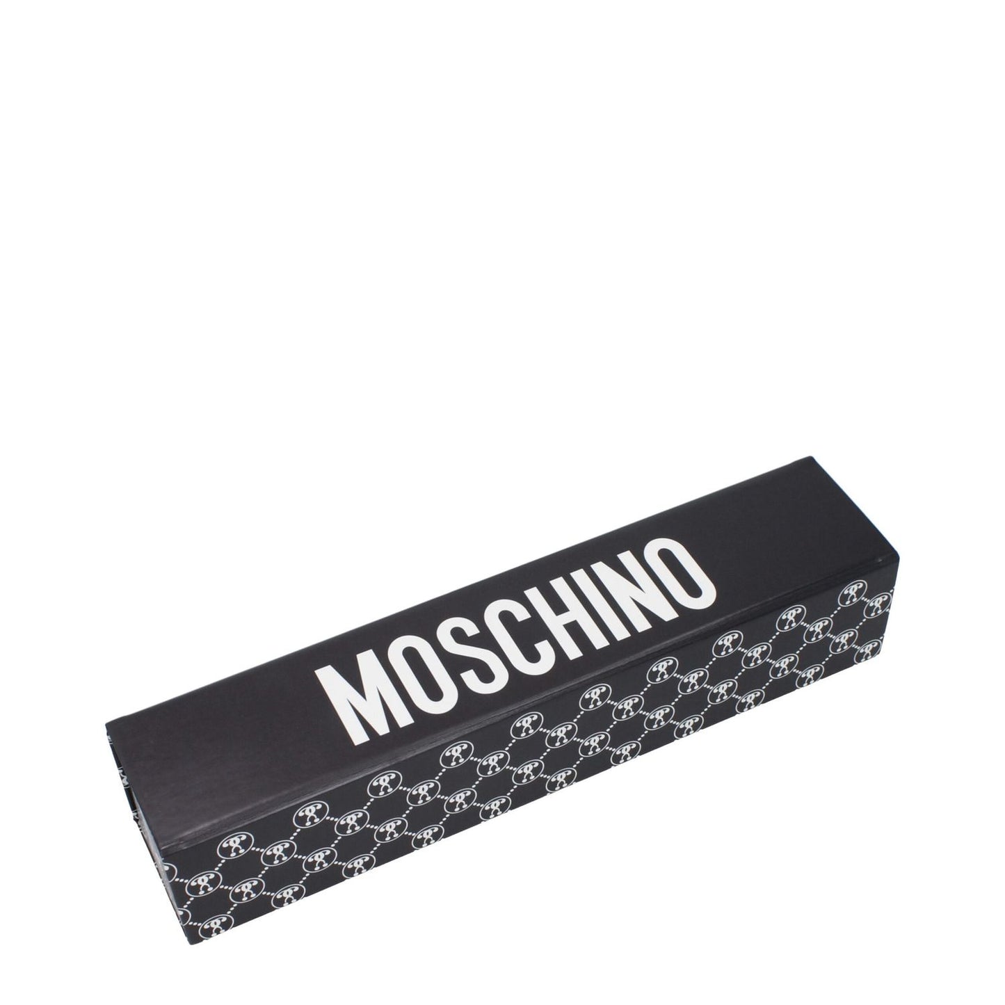 Moschino Pink Polyester Umbrella packaging box with logo design in black and white.