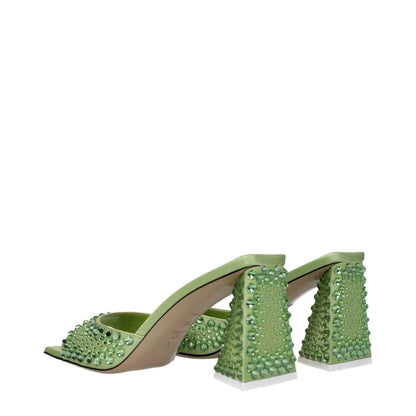 The Attico Green Satin Stiletto Heel Sandals with rhinestones, open toe, lime accents, and mid heels 8.5 cm. MPN S772V015T080.