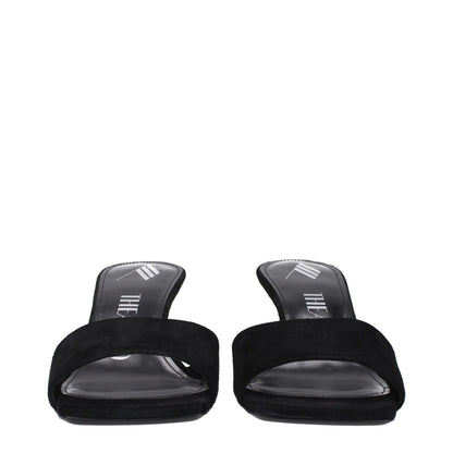 The Attico Black Leather Platform Sandals with open toe and suede upper, featuring a 6 cm wedge heel for a casual style.