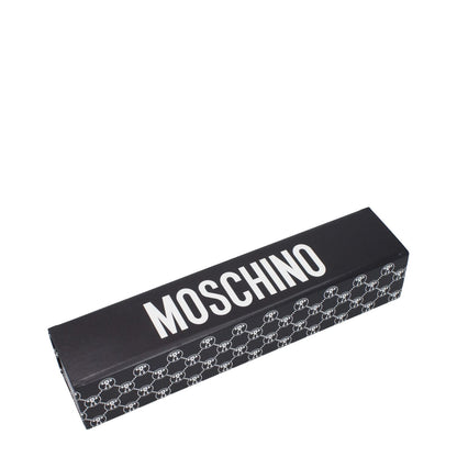 Box packaging of Moschino Red Polyester Umbrella with logo design and pattern.