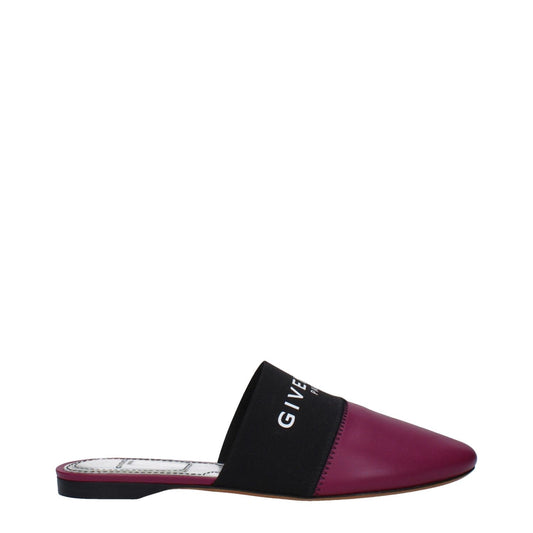 Givenchy Purple Leather Slippers with front logo and round toe, casual style, low flat heel, in dark orchid color.
