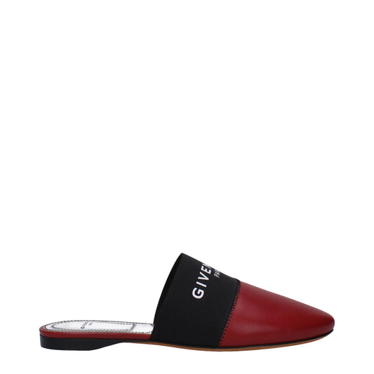 Givenchy Red Leather Slippers with front logo, casual style, round toe, low flat heel, made of leather, secondary color cherry, MPN BE2002E01H607