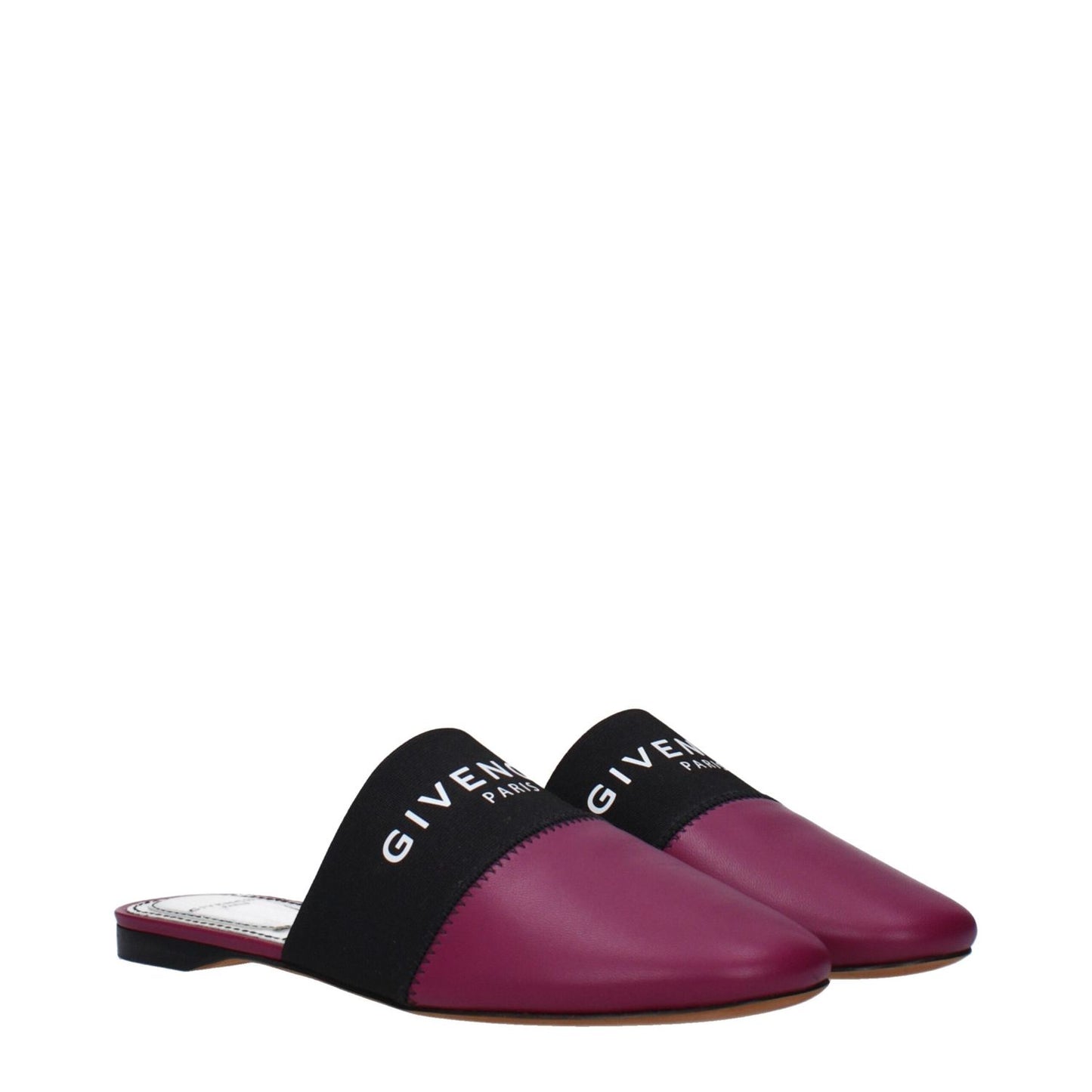 Givenchy Purple Leather Slippers with front logo, casual style, round toe, low flat heel, violet leather, MPN BE2002E01H510.