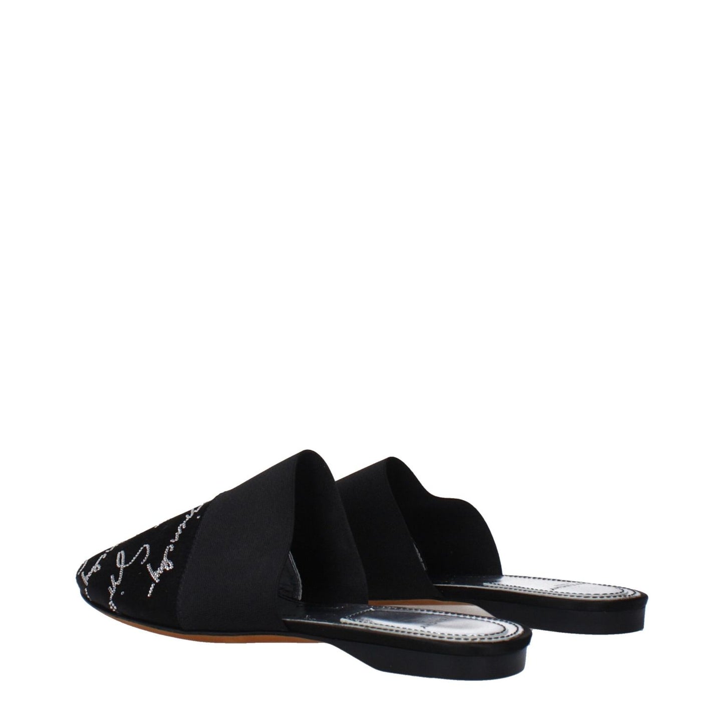 Givenchy Black Satin Slippers with logo detail, leather sole, and round toe in a casual style. MPN BE2002E09N001.