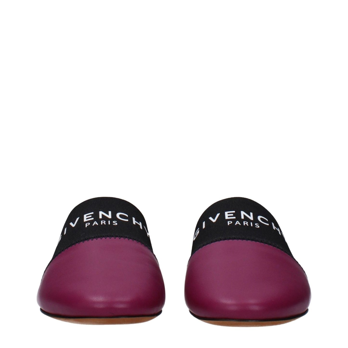 Givenchy Purple Leather Slippers with front logo and round toe design, featuring a casual style and dark orchid accents.