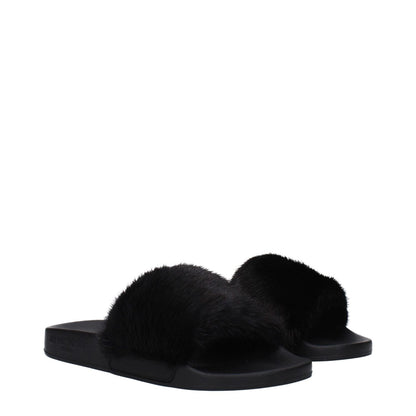 Givenchy Black Cotton Slippers with rubber sole, side logo, and open toe design, featuring a casual style, low flat heel.