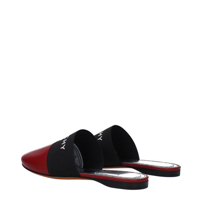Givenchy Red Leather Slippers with front logo, casual style, cherry accents, and low, flat heel, featuring round toe and leather sole.