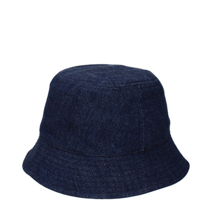 Isabel Marant Blue Cotton Bucket Hat with front logo, 100% cotton, product code F82510, stylish accessory ideal for casual wear.
