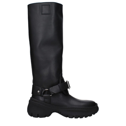 Burberry Black Leather Boots with round toe, mid heels, and silver details; casual style with rubber sole, MPN 8096904.