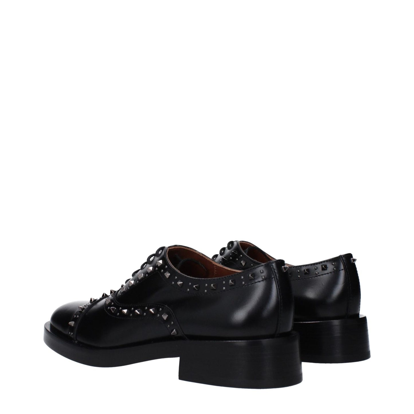 Valentino Garavani Black Leather Oxfords And Derbies with studs, lace up design, round toe, 3.5 cm mid heel, casual style