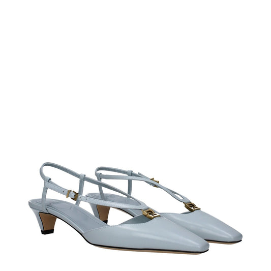 Fendi Light Blue Leather Flat Sandals FE-10020239474953-EU36/US6