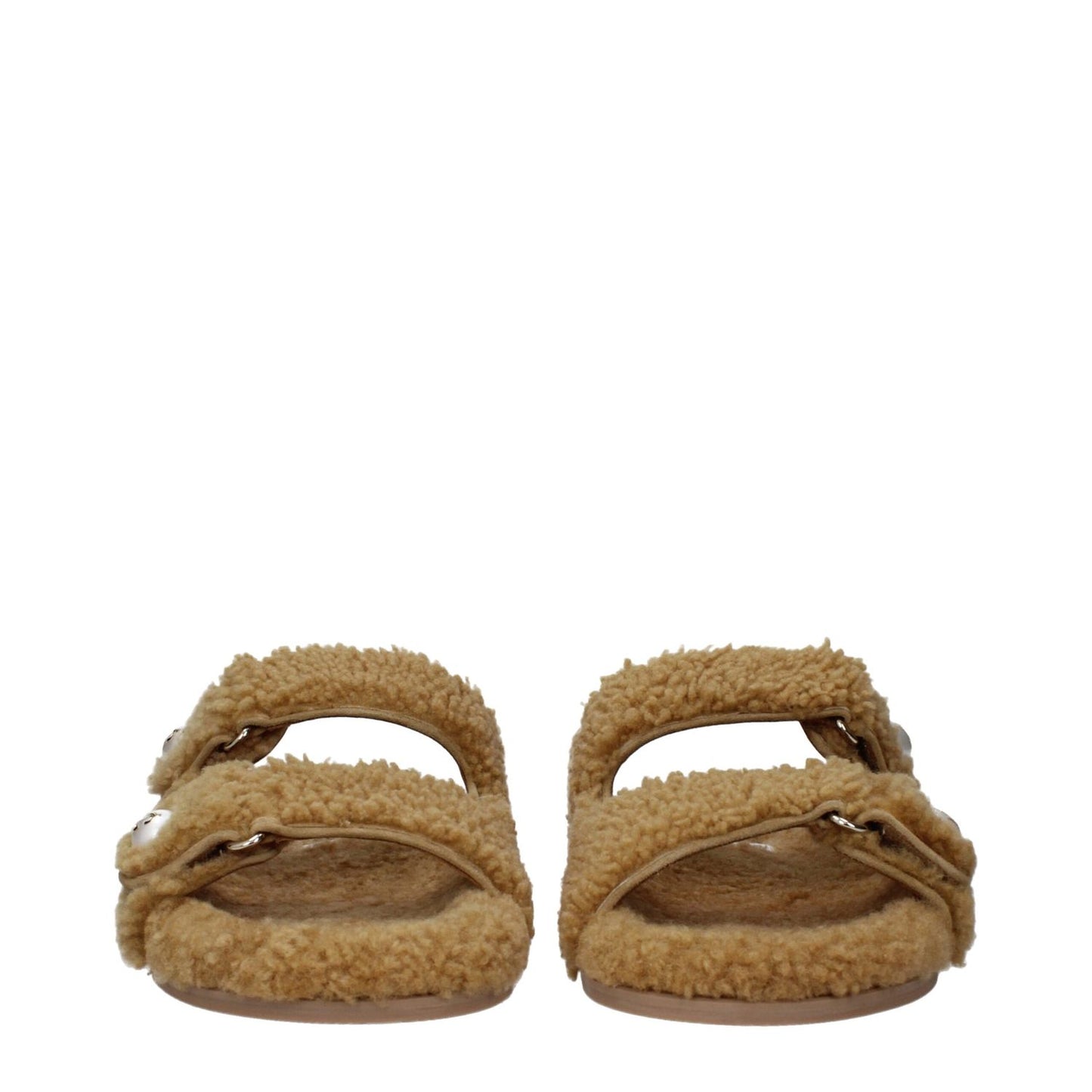 Jimmy Choo Brown Fabric Slippers with side detail and strap closure, featuring rubber sole and open toe design.