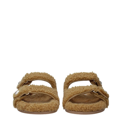 Jimmy Choo Brown Fabric Slippers with side detail and strap closure, featuring rubber sole and open toe design.