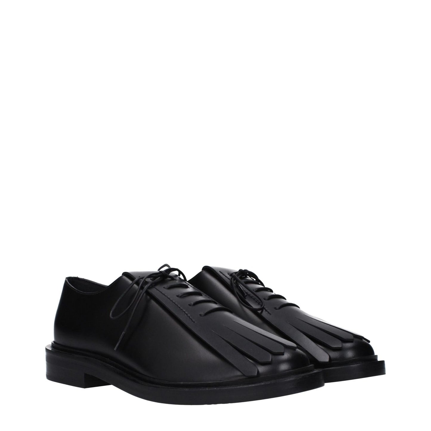 Max Mara Black Leather Oxfords And Derbies with round toe, lace-up closure, and rubber sole.