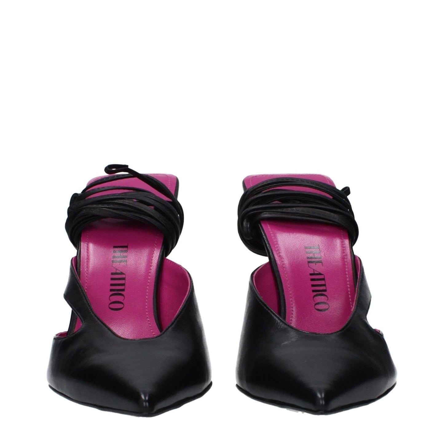 The Attico Black Leather Stiletto Heel Sandals with lace-up closure, pointy toe, and high heel in black leather, SKU S318L001100.