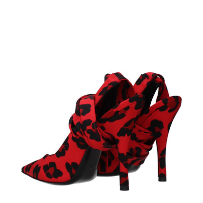 The Attico Red Fabric High Heel Pumps with black floral pattern, lace-up closure, and pointy toe design, 12 cm heel height.