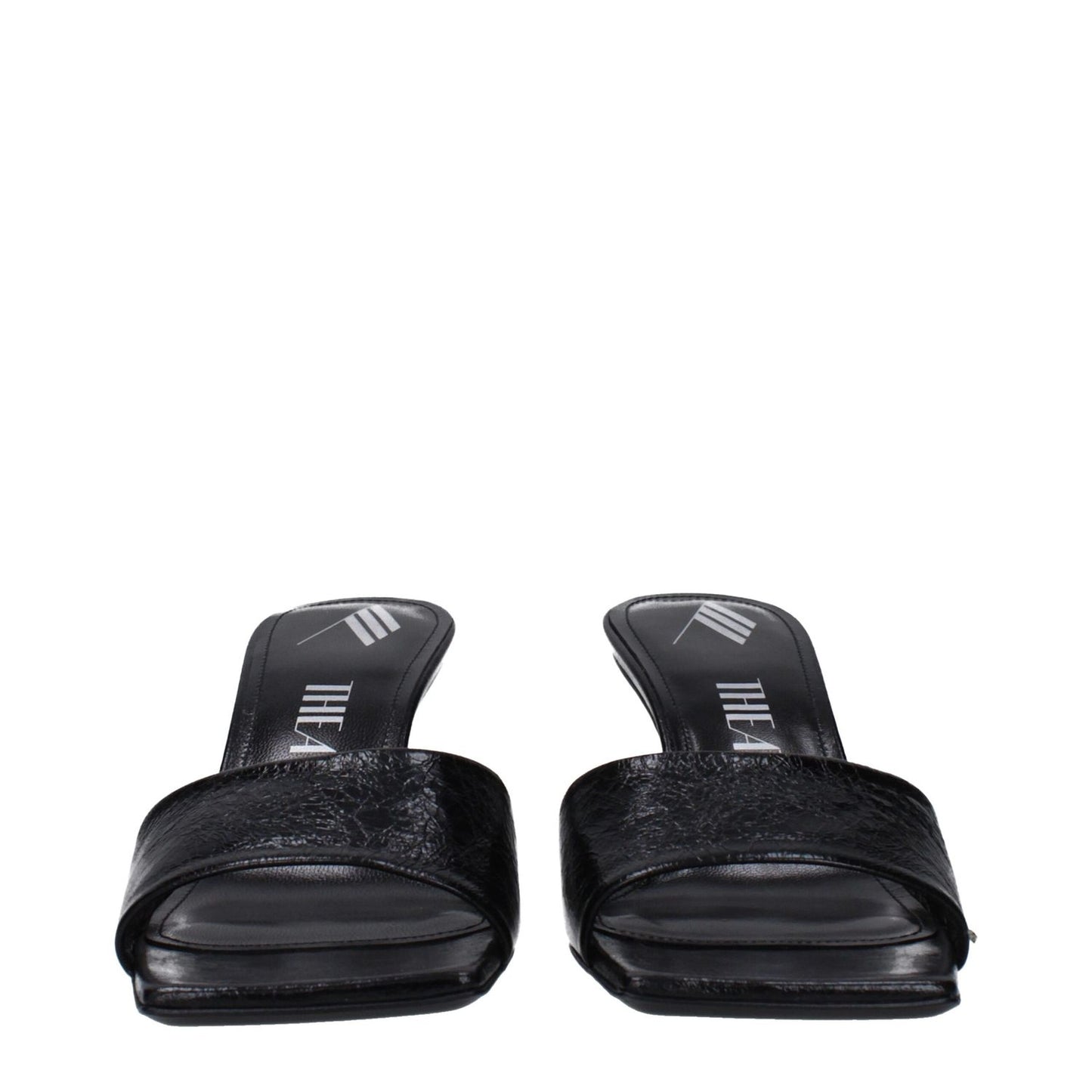 The Attico Black Leather Sandals with vintage and aged effect design, MPN S605L070100, code F83208.