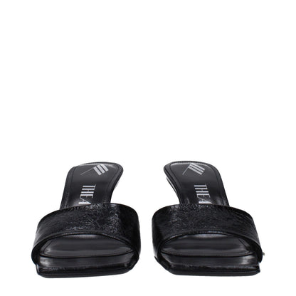 The Attico Black Leather Sandals with vintage and aged effect design, MPN S605L070100, code F83208.