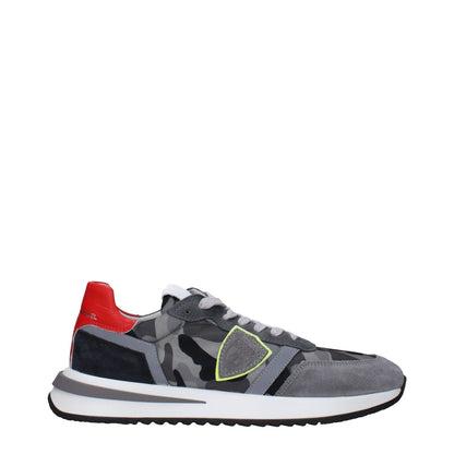 Philippe Model Gray Fabric Sneakers with logos and side detail