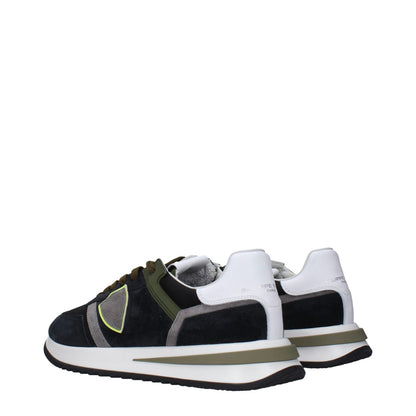 Philippe Model Blue Leather Athletic Sneakers with front, back, and side logos in suede, MPN TYLURTCAMOSCIOTB301, product code F83324