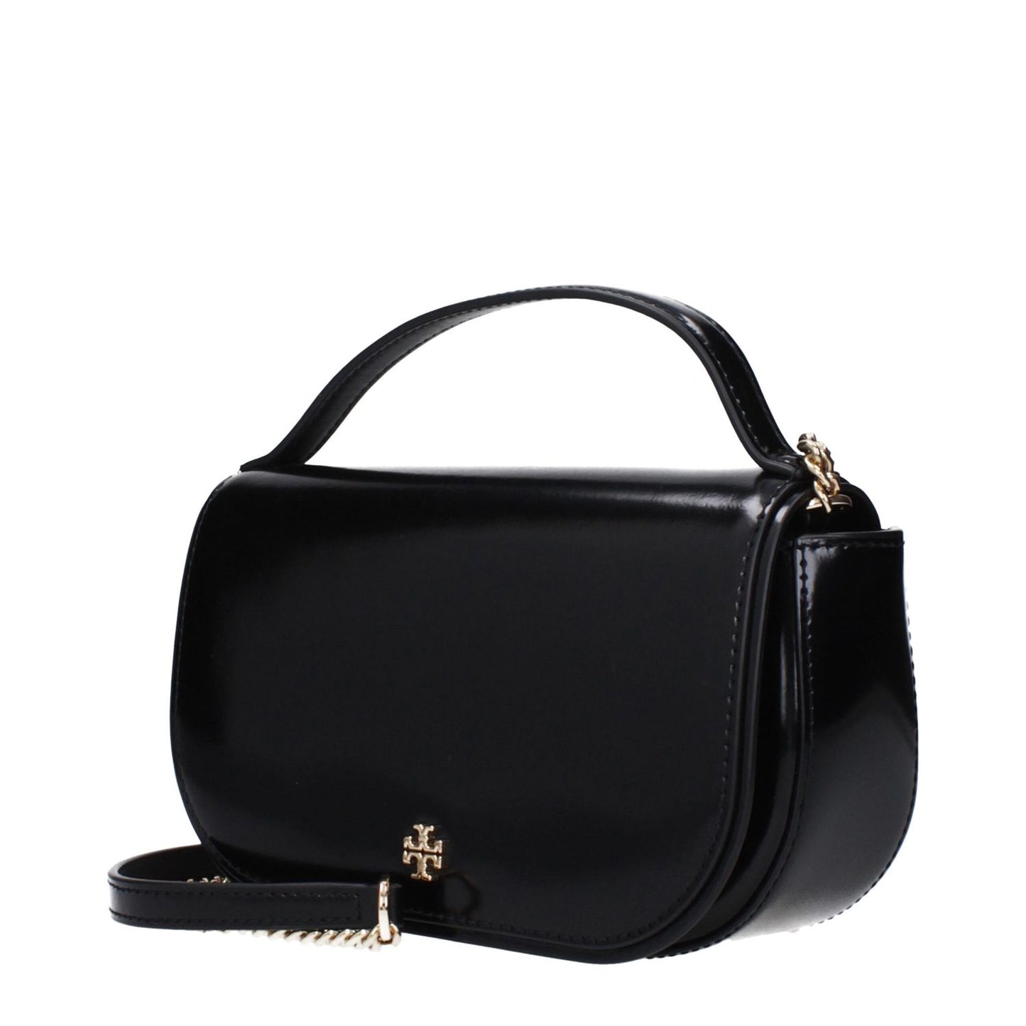 Tory Burch Black Leather Handbag with front logo, adjustable and removable shoulder strap, MPN 142346001, code F83366